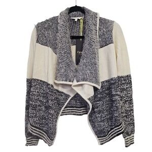 Candie's Colorblock Gray Knit Cardigan‎ Sweater Open Front Draped Cozy S NWT